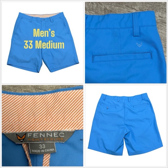 Fennec Other - Men’s Fennec 33 Medium Chino Khakis Shorts Golf Light Blue Flat Front 9” inseam